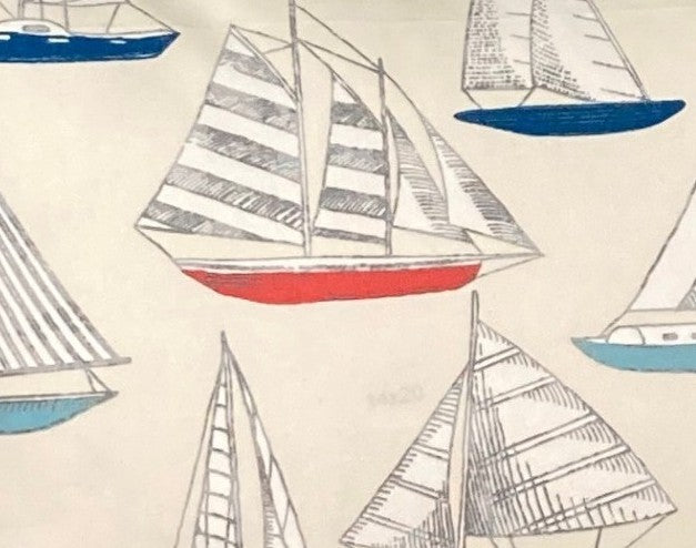 just cushions fabric sample of yachts cushion sailboats with striped sails on a beige background