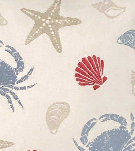 just cushions close up of offshore cushion Seashell, starfish, and crab pattern on a beige background