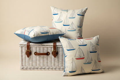 just cushions pair of yachts cushions with coloured boats on a cream background