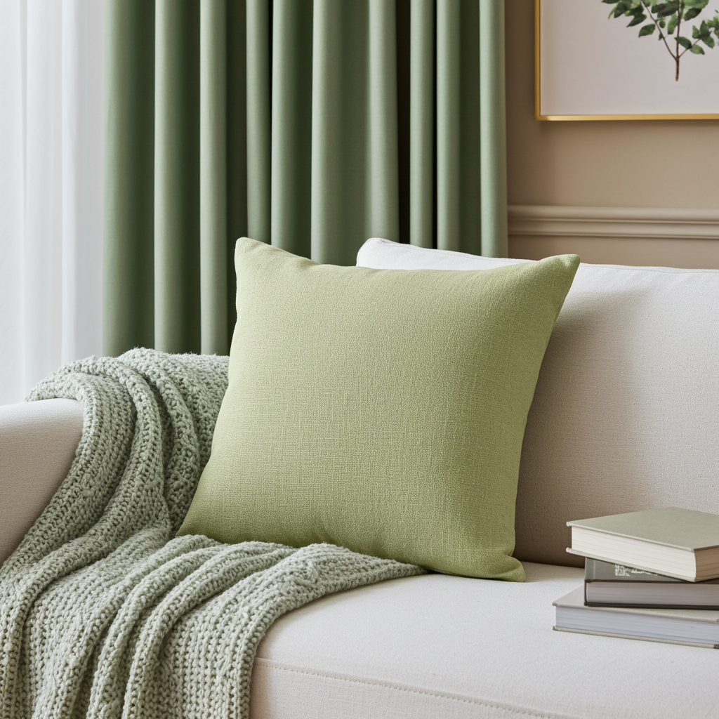 Linen Look Cushion - Wasabi