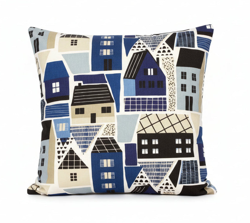 just cushions clovelly square seaside themed cushion in tones of blue beige and white