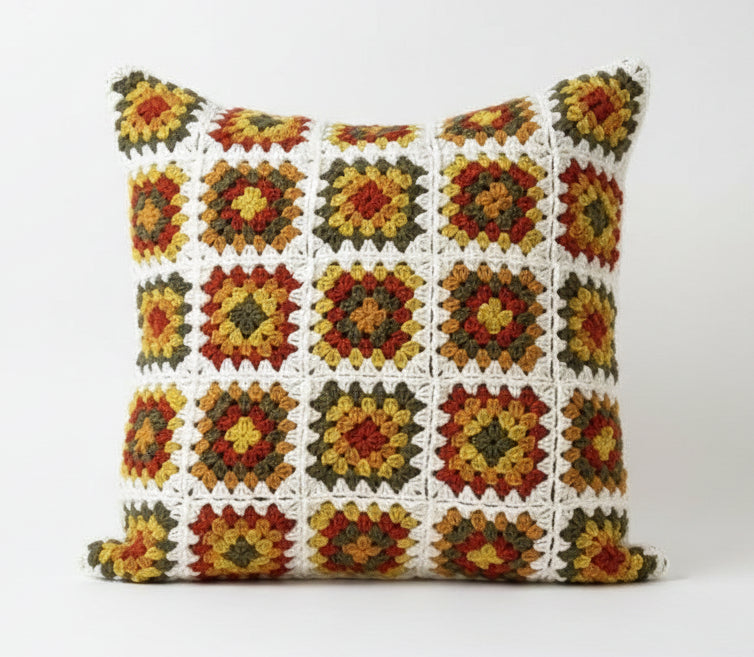 Crochet Autumn Granny Squares Cushion