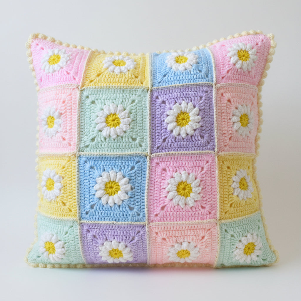 Crochet Daisy Squares Cushion