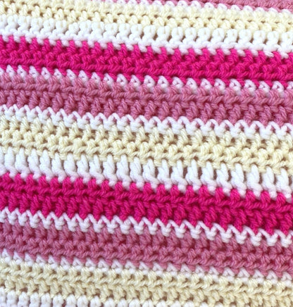 just cushions crochet cushions with pink cream and white stripes close up