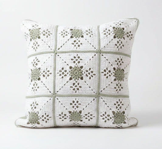 just cuhions green and white victorian lattice square crochet cushion