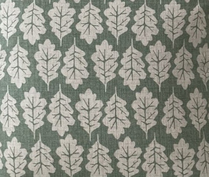 just cushions closeup of fabric sample for oak leaf green print cushions