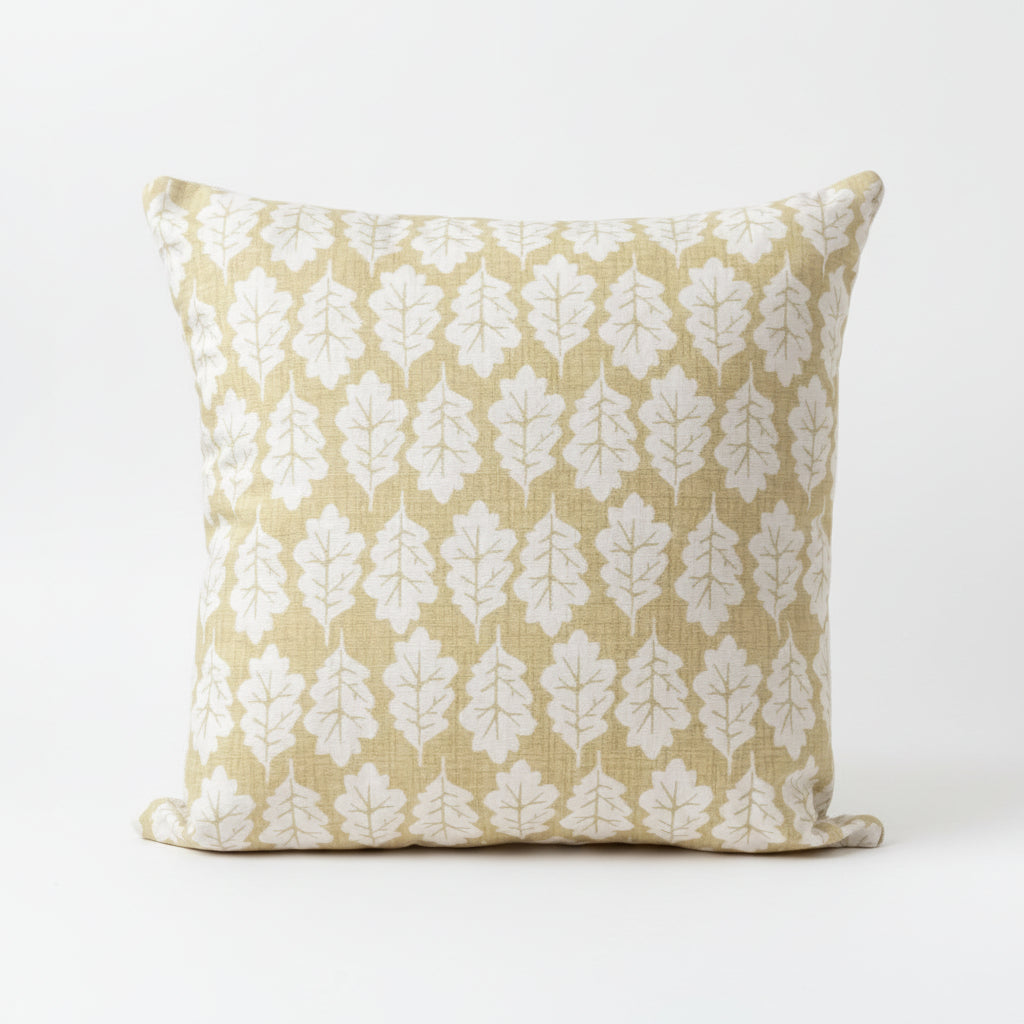 just cushions square oak leaf design cushion beige leaves on an ochre background 