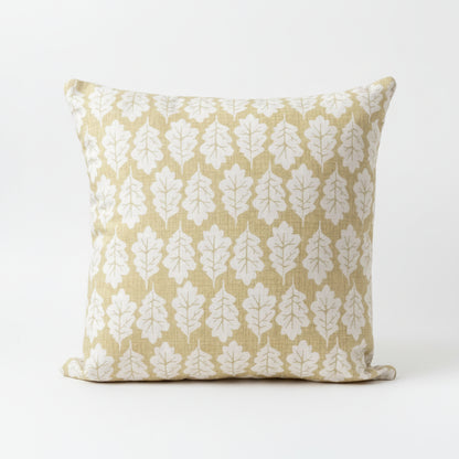 just cushions square oak leaf design cushion beige leaves on an ochre background 