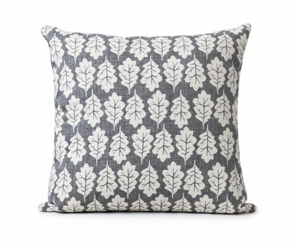 just cushions square oak leaf design cushion beige leaves on a grey background 