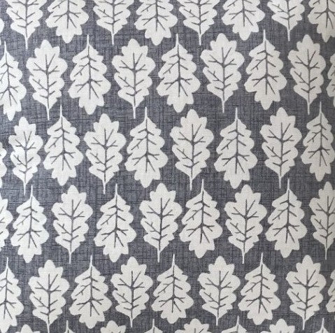 just cushions closeup of fabric sample for oak leaf pewter grey print cushions