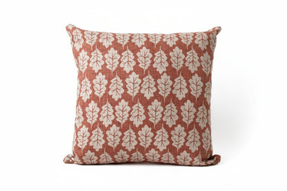 just cushions square oak leaf design cushion beige leaves on an orange background 