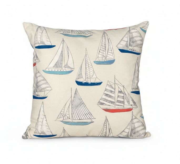 just cushions square yachts cushion with coloured boats on a cream background