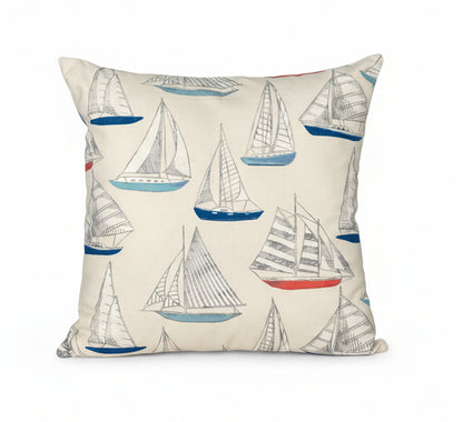 just cushions square yachts cushion with coloured boats on a cream background
