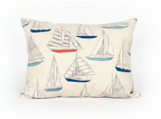 just cushions rectangular yachts cushion with coloured boats on a cream background