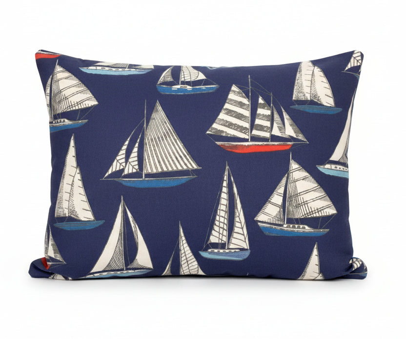 just cushions rectangular yachts cushion with coloured boats on a navy background