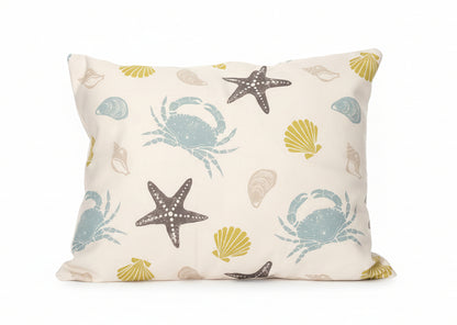 Just cushions rectangular offshore cushion with seashells and crab pattern on a cream background