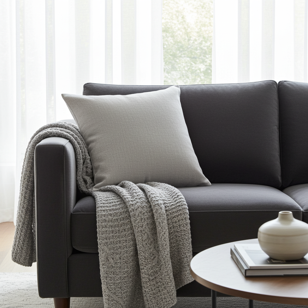 Linen Look Cushion - Pebble