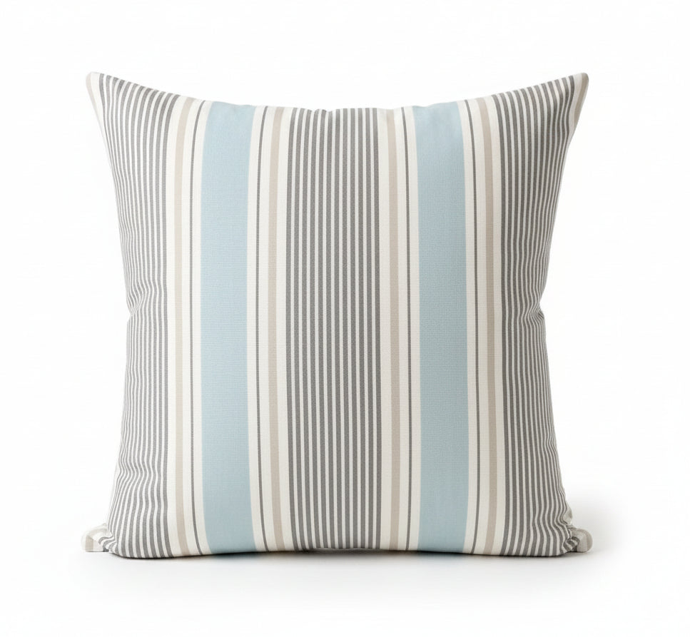 just cushions sail stripe square cushion with grey beige and blue stripes