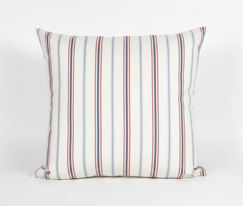 just cushions salcombe stripe cushion sustainable cotton handmade in the uk multi coloured stripe red navy cream