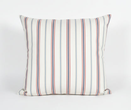 just cushions salcombe stripe cushion sustainable cotton handmade in the uk multi coloured stripe red navy cream