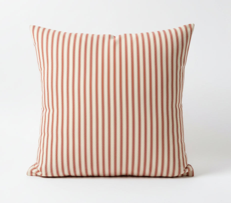 just cushions red and cream striped ticking square cushion