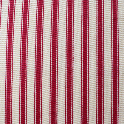 Close-up of red and white striped fabric pattern - sample for jess & pegg cushion