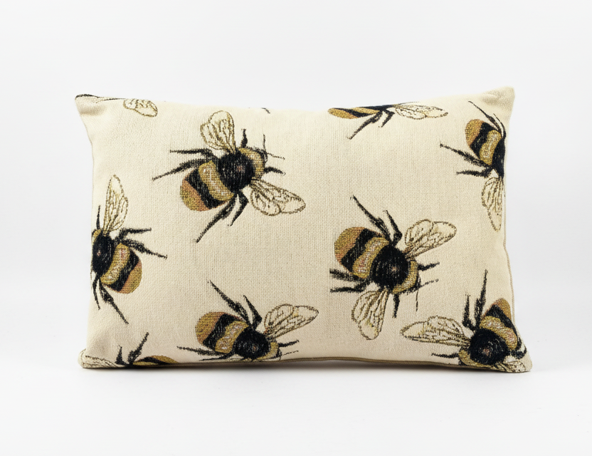 just cushions tapestry cushion large bees on cream background woven fabric oblong cushions handmade in the uk