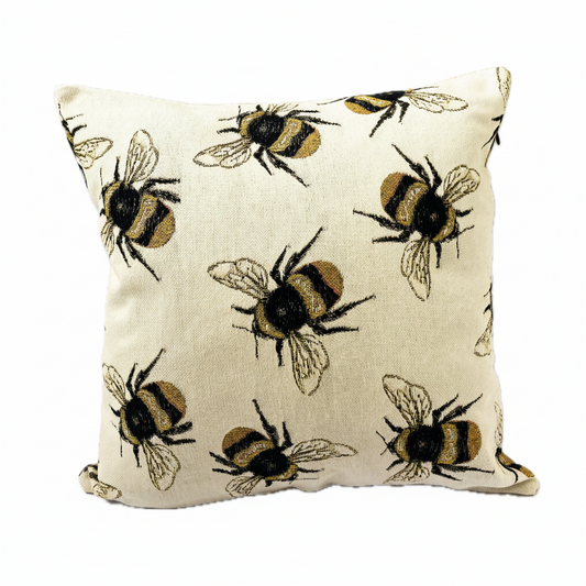 just cushions tapestry cushion large bees on cream background woven fabric oblong cushions handmade in the uk
