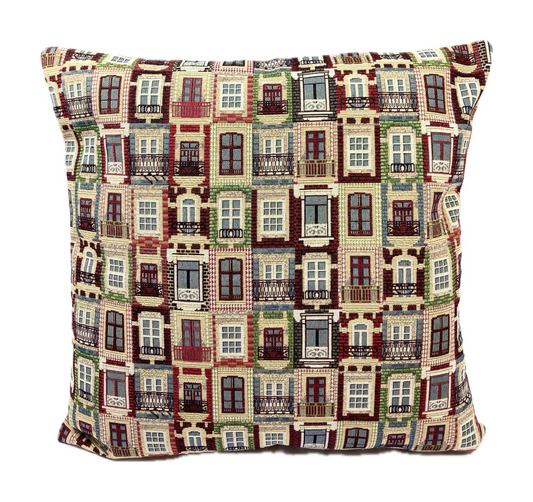 just cushions tapestry cushion oblong windows with balconies on cream woven fabric oblong cushions handmade in the uk